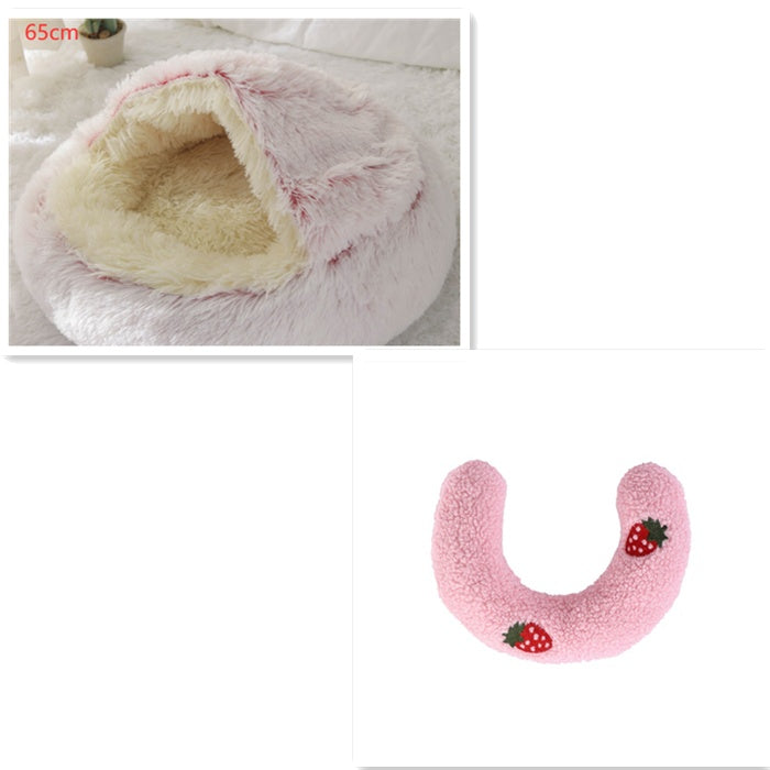 Lit 2 en 1 pour chien et chat - Lit d'hiver rond en peluche chaud pour animaux de compagnie - Lit doux et long en peluche pour animaux de compagnie